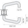 Paire de béquilles U2 16 mm sur rosace ronde, inox brossé 316