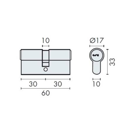 Cylindre européen EXS 2000 2 entrées 30x30 nickelé mat 3 clés