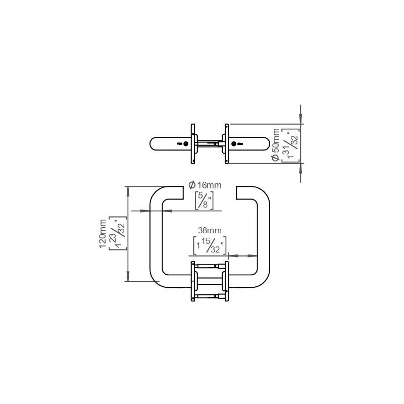 Paire de béquilles U 16 mm sur rosace ronde, inox brossé 316