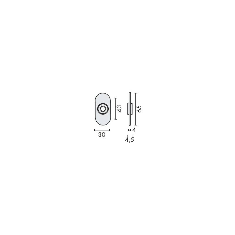 Paire de rosaces ovales, bec de cane 16 mm, entraxe 43 mm, inox brossé 316