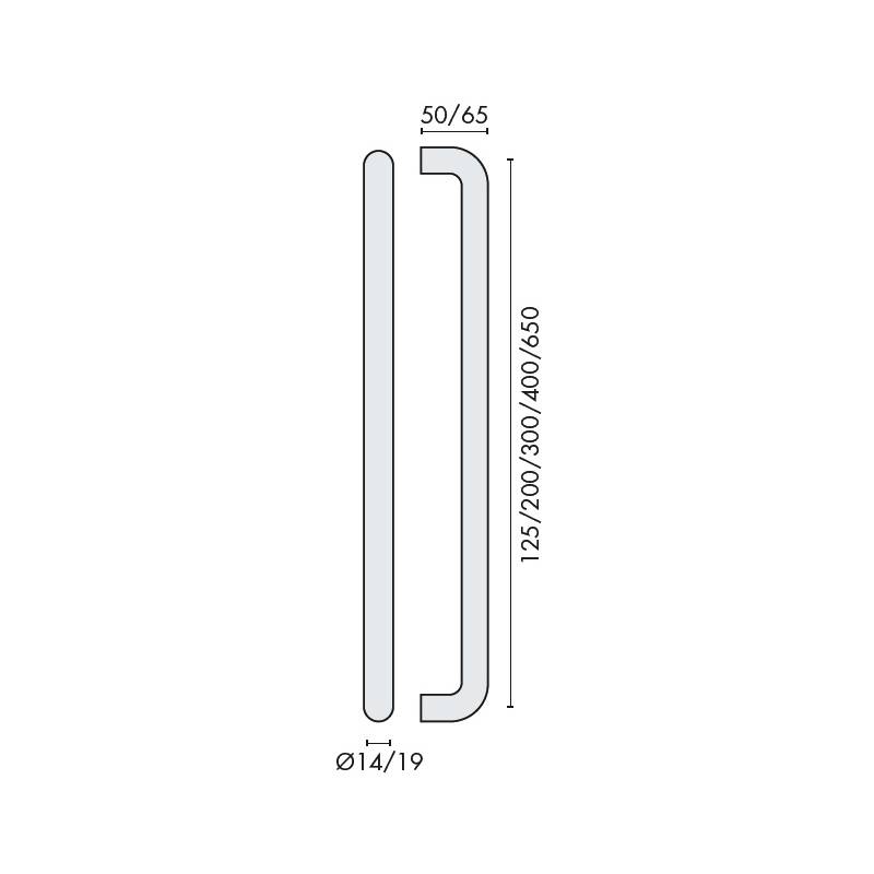 Poignée de tirage droite Ø 19 mm, à douille, entraxe 200 mm, inox brossé 316