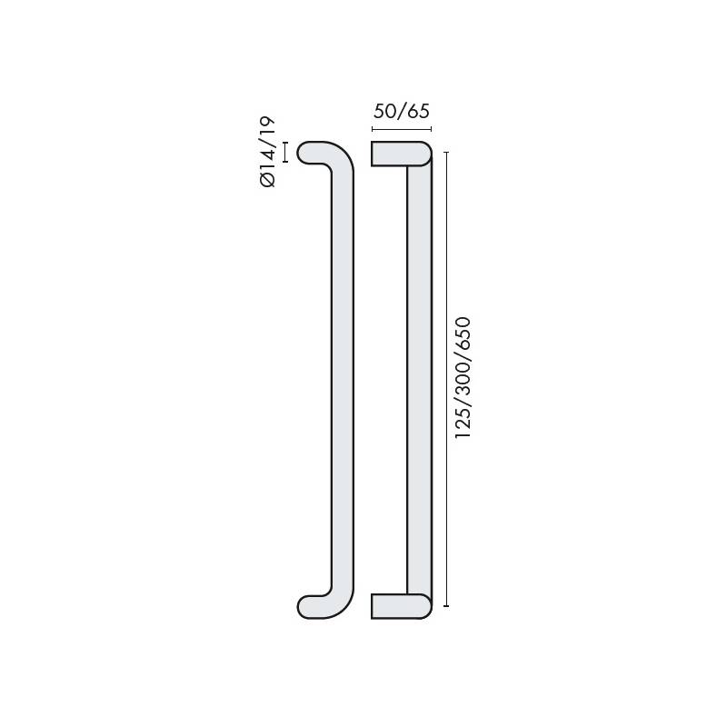 Poignée de tirage déportée Ø 19 mm, filetée, entraxe 125 mm, inox brossé 316