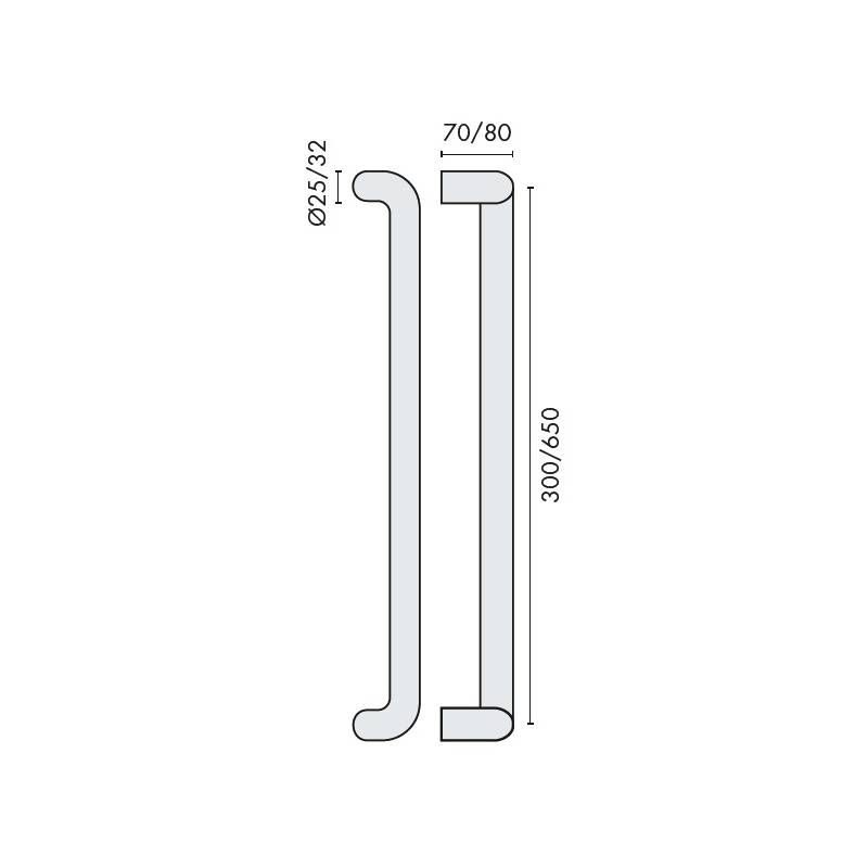 Poignée de tirage déportée Ø 25 mm, filetée, entraxe 300 mm, inox brossé 316