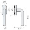 Béquille de fenêtre L 16 mm  avec 2 arrêts, inox brossé 316
