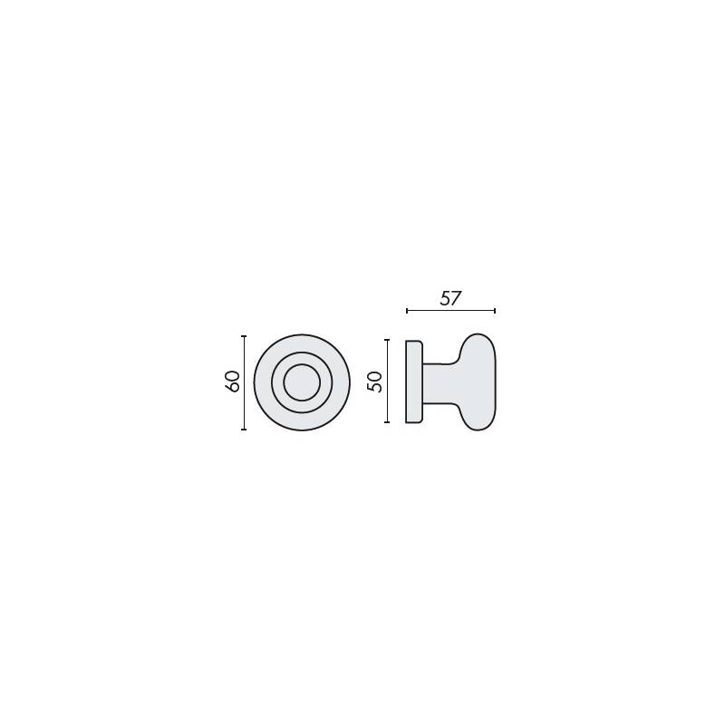 Bouton fixe ROUND 25, Ø 60 mm sur rosace ronde, chromé