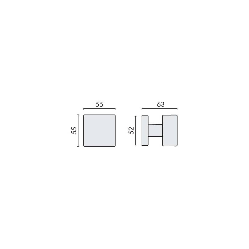 Bouton fixe SQUARE 25 sur rosace carrée, chromé mat