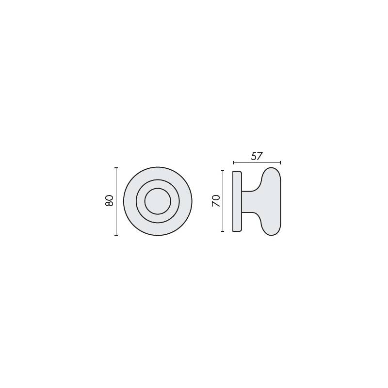 Bouton fixe ROUND 35, Ø 80 mm sur rosace ronde, chromé