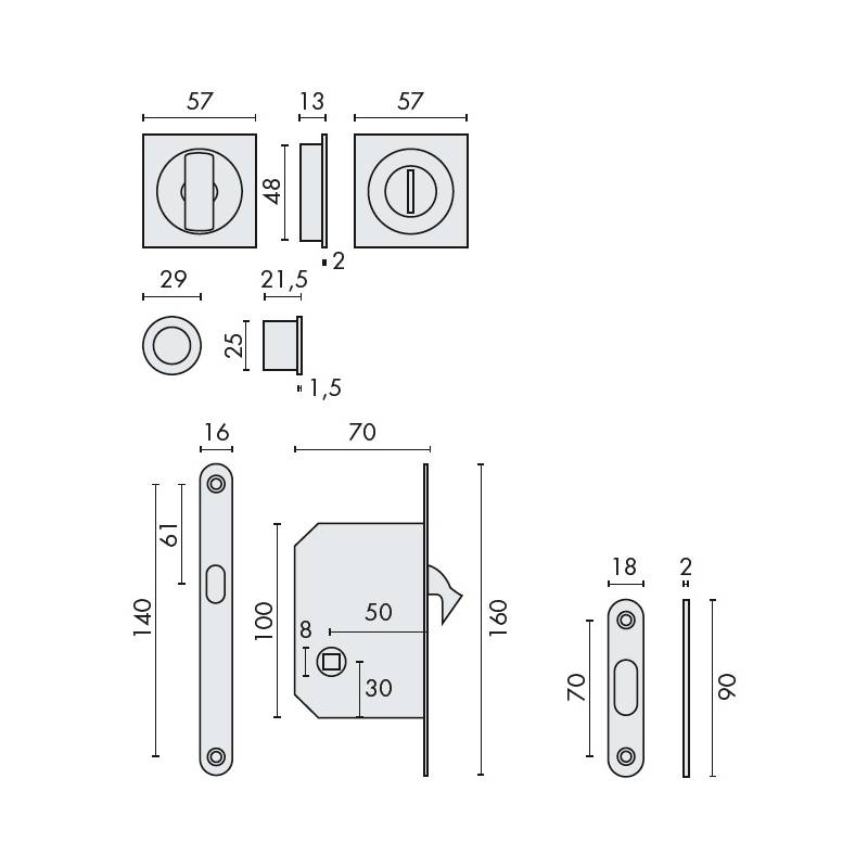 Cuvette encastrée OPEN SQ avec serrure, carrée 57 mm, chromé
