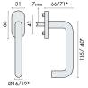 Béquille de fenêtre U19 mm modèle Project 04, . Inox brossé 304